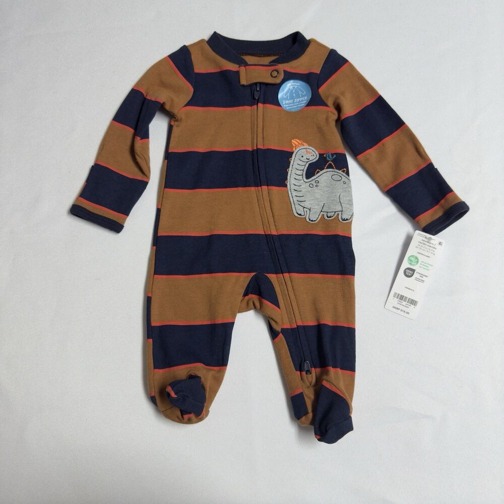 Carter's Dinosaur 2-Way Zipper Sleeper Brown Navy Blue Stripes Size Newborn